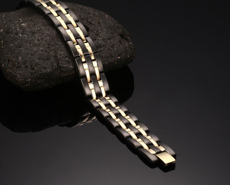 ~BRACELET~ Mens Black & Gold Stainless Steel Bracelet
