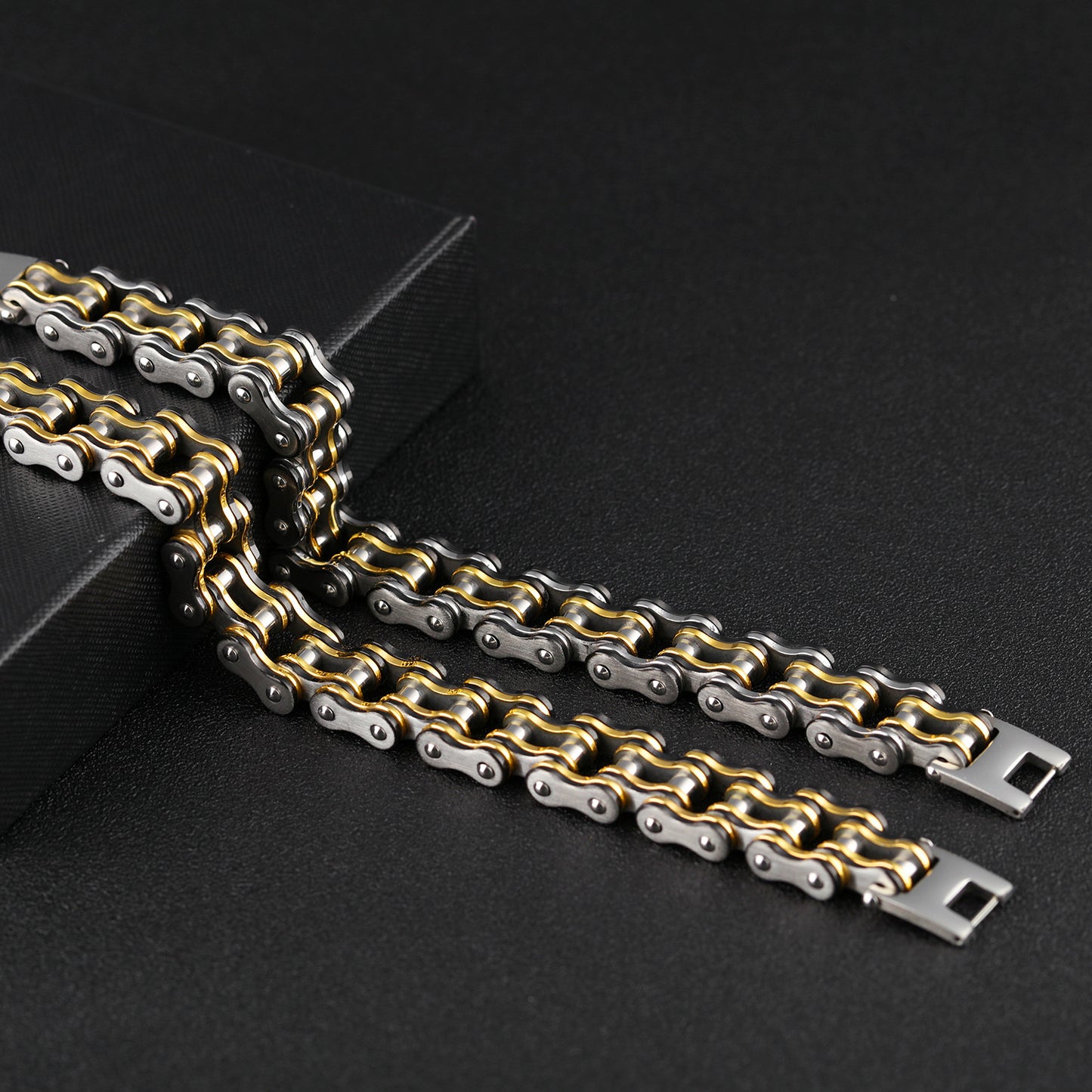 ~BRACELET~ Mens Black and Gold Bicycle Chain Bracelet