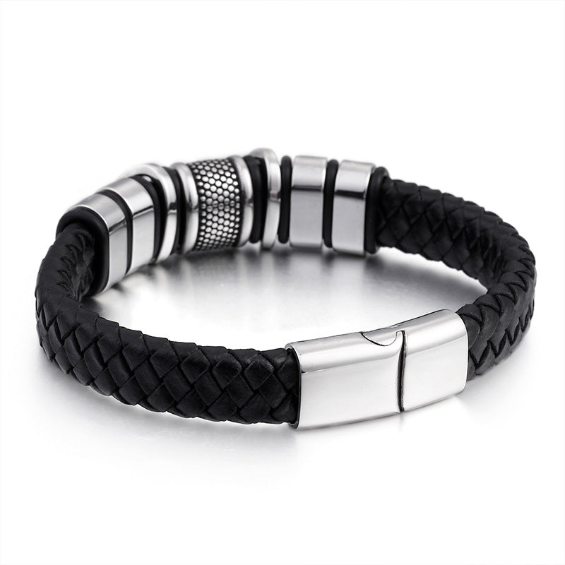 ~BRACELET~ Mens Woven Leather and Stainless Steel Bracelet