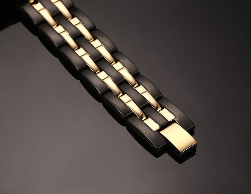 ~BRACELET~ Mens Black & Gold Stainless Steel Bracelet