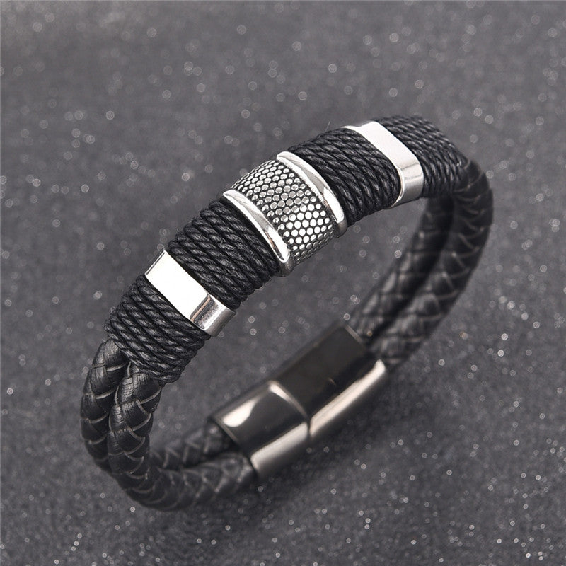 ~BRACELET~ Mens Woven Leather Dual Strand Bracelet