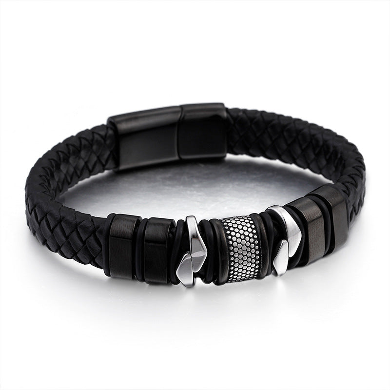 ~BRACELET~ Mens Woven Leather and Stainless Steel Bracelet