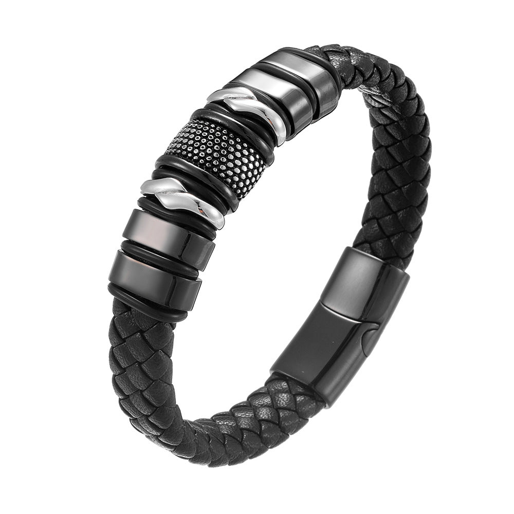 ~BRACELET~ Mens Woven Leather and Stainless Steel Bracelet