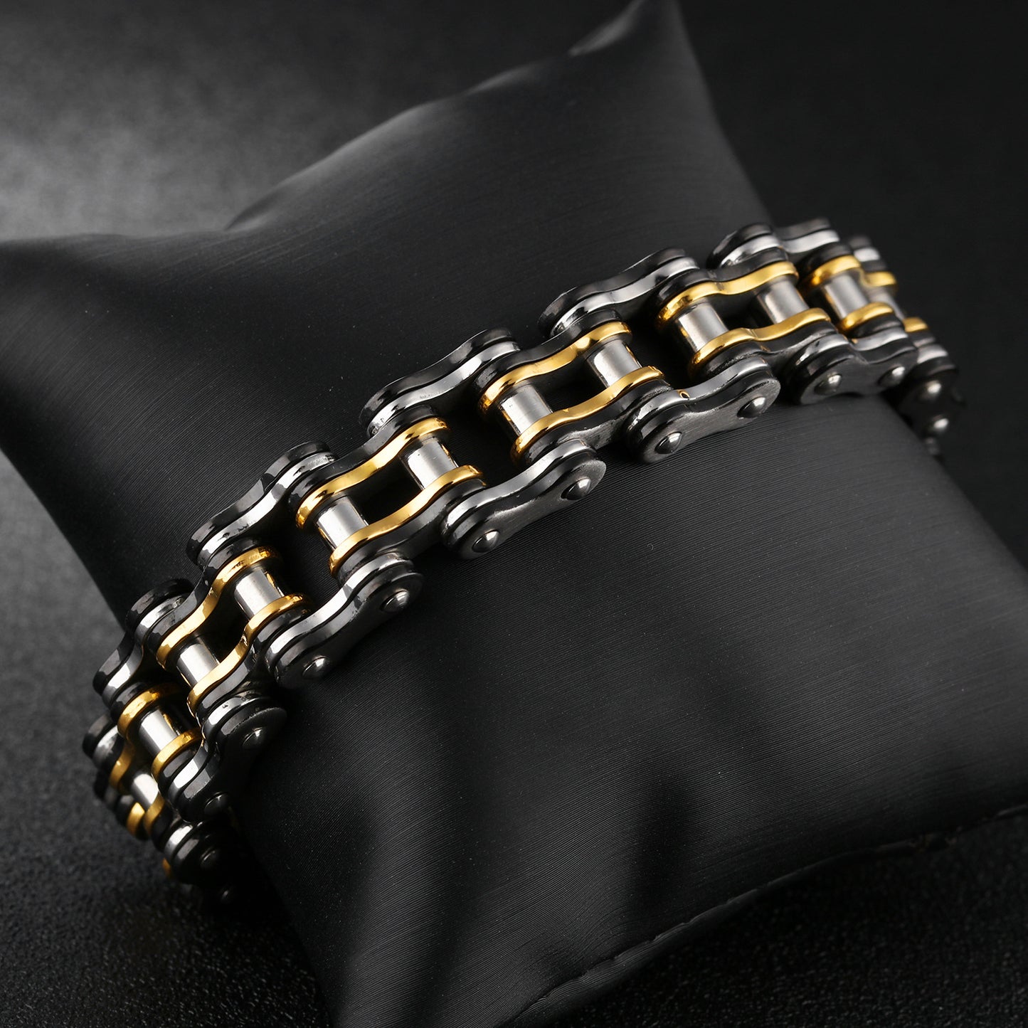 ~BRACELET~ Mens Black and Gold Bicycle Chain Bracelet