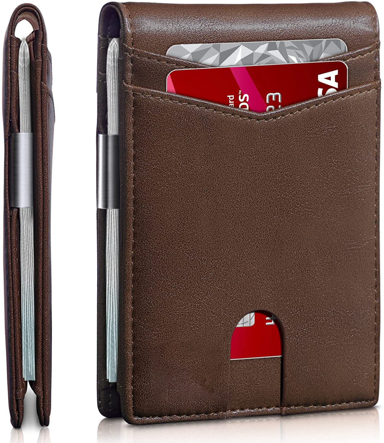 LEATHER RFID-Blocking Card Holder Wallet with Money Clip